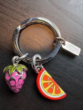 Coach Pink Strawberry & Orange Slice Enamel Charm Key Ring